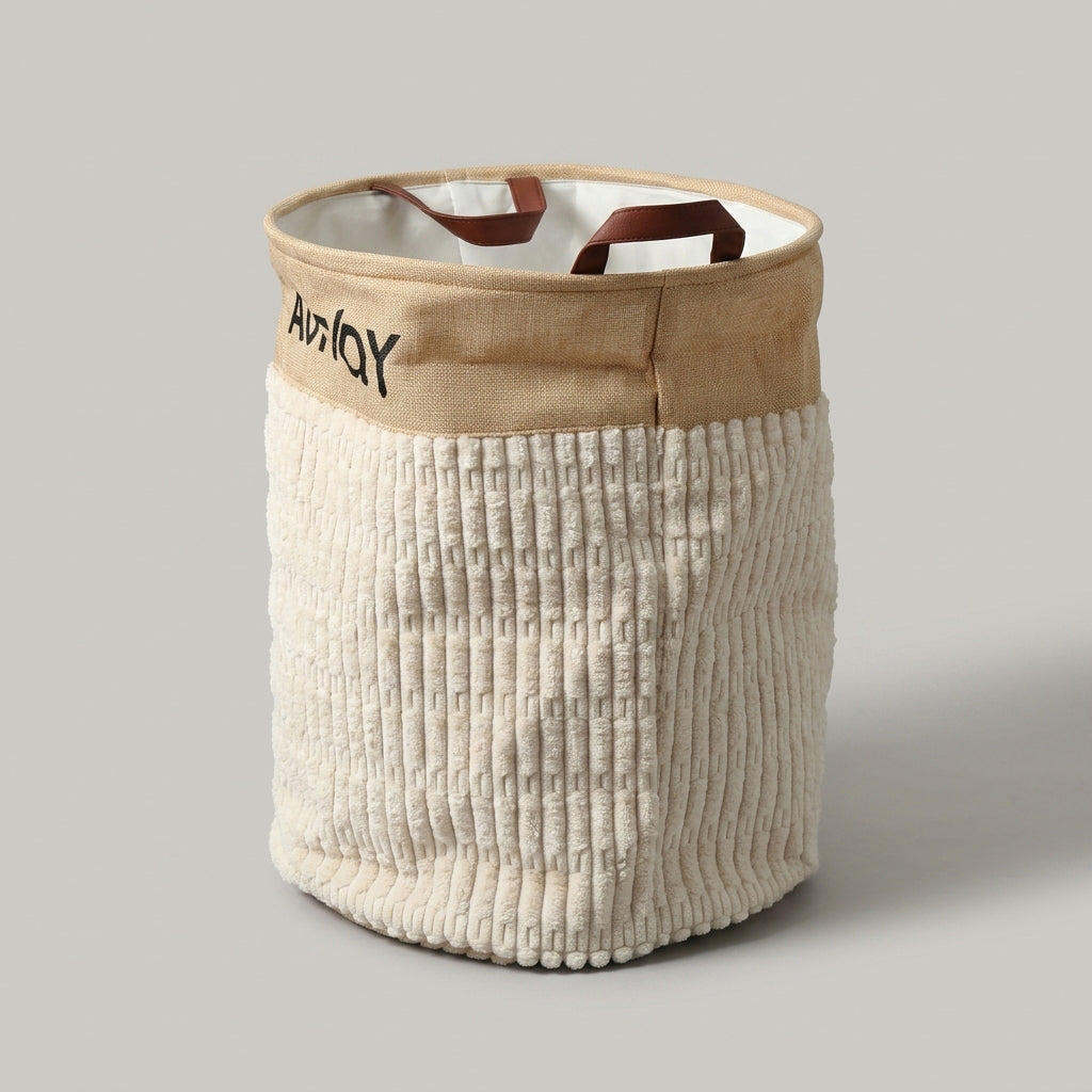 Small Beige Fabric Laundry Basket with Rope Handles by Zodiya