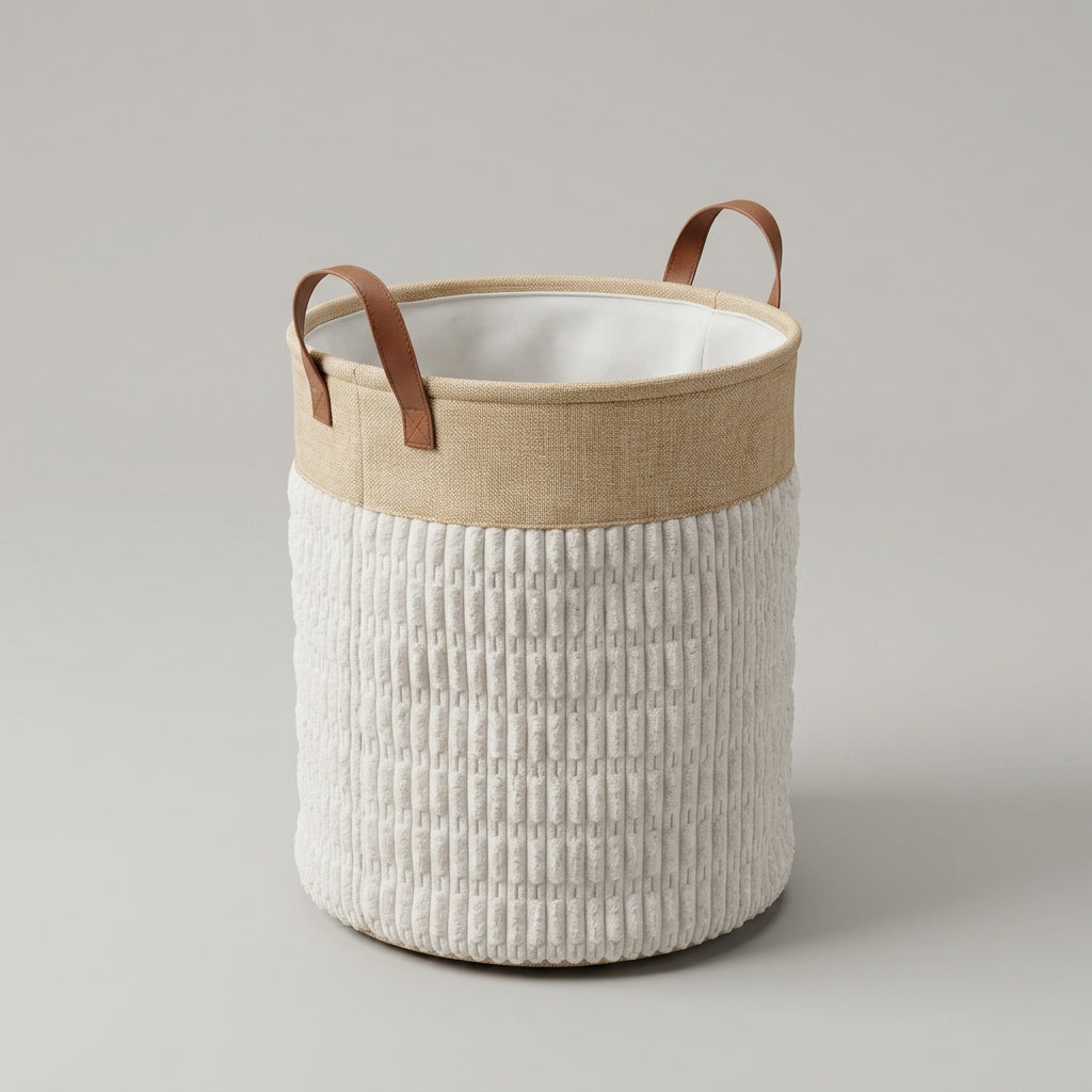 Small Beige Fabric Laundry Basket with Rope Handles by Zodiya