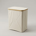 Small Cream Canvas Laundry Basket with Lid by Zodiya