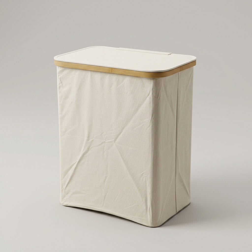 Small Cream Canvas Laundry Basket with Lid by Zodiya