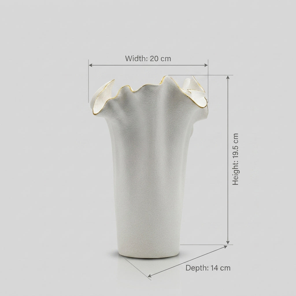 White and Gold Border Ceramic Vase by Zodiya