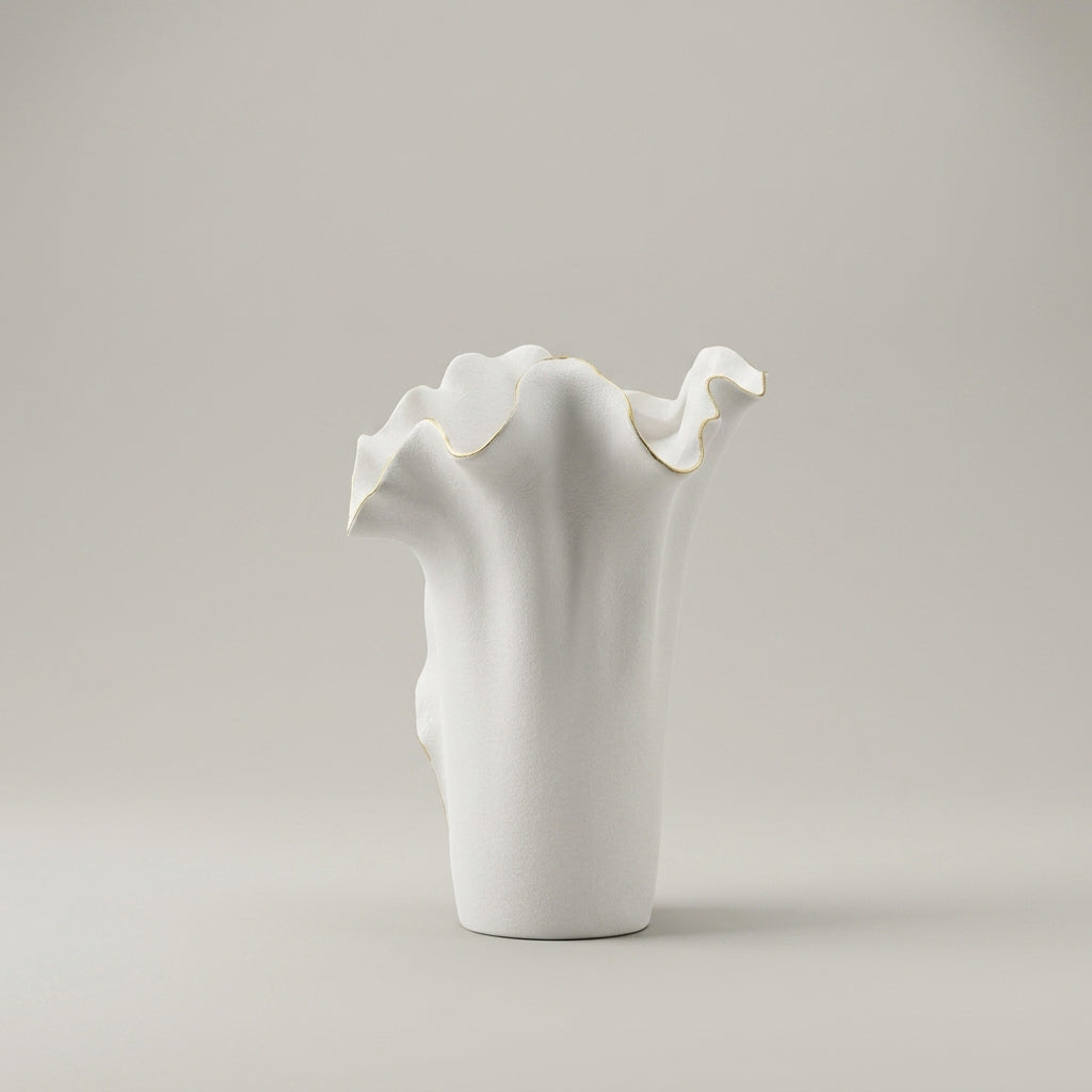 White and Gold Border Ceramic Vase by Zodiya
