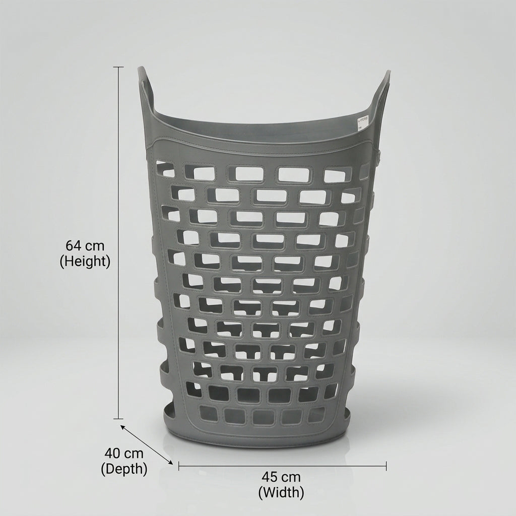 Grey Large Plastic Laundry Basket By Zodiya