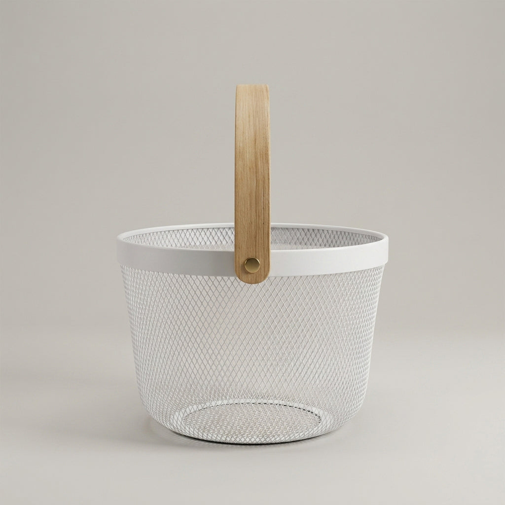 White Round Metal Basket By Zodiya