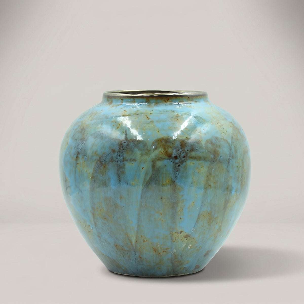 Blue Round Glazed Small Ceramic Vase By Zodiya
