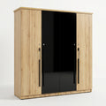 Zayn Engineered Wood 4 Door Wardrobe with 2 Black Doors By Zodiya