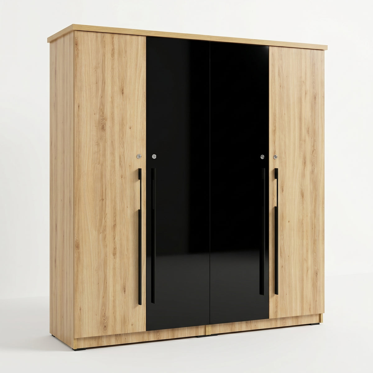 Zayn Engineered Wood 4 Door Wardrobe with 2 Black Doors By Zodiya
