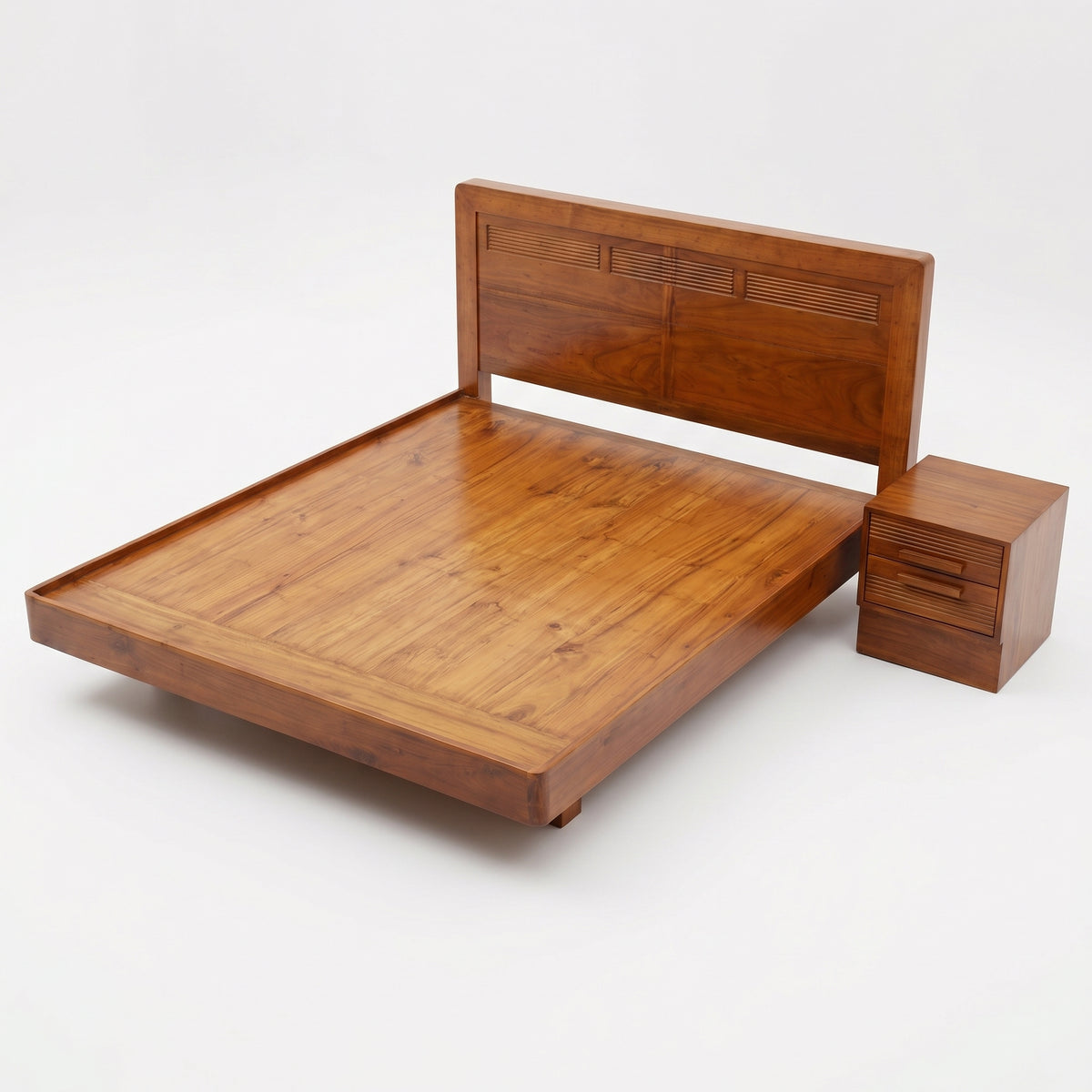 Woodvera Wooden Queen Size Bed with Bedside by Zodiya