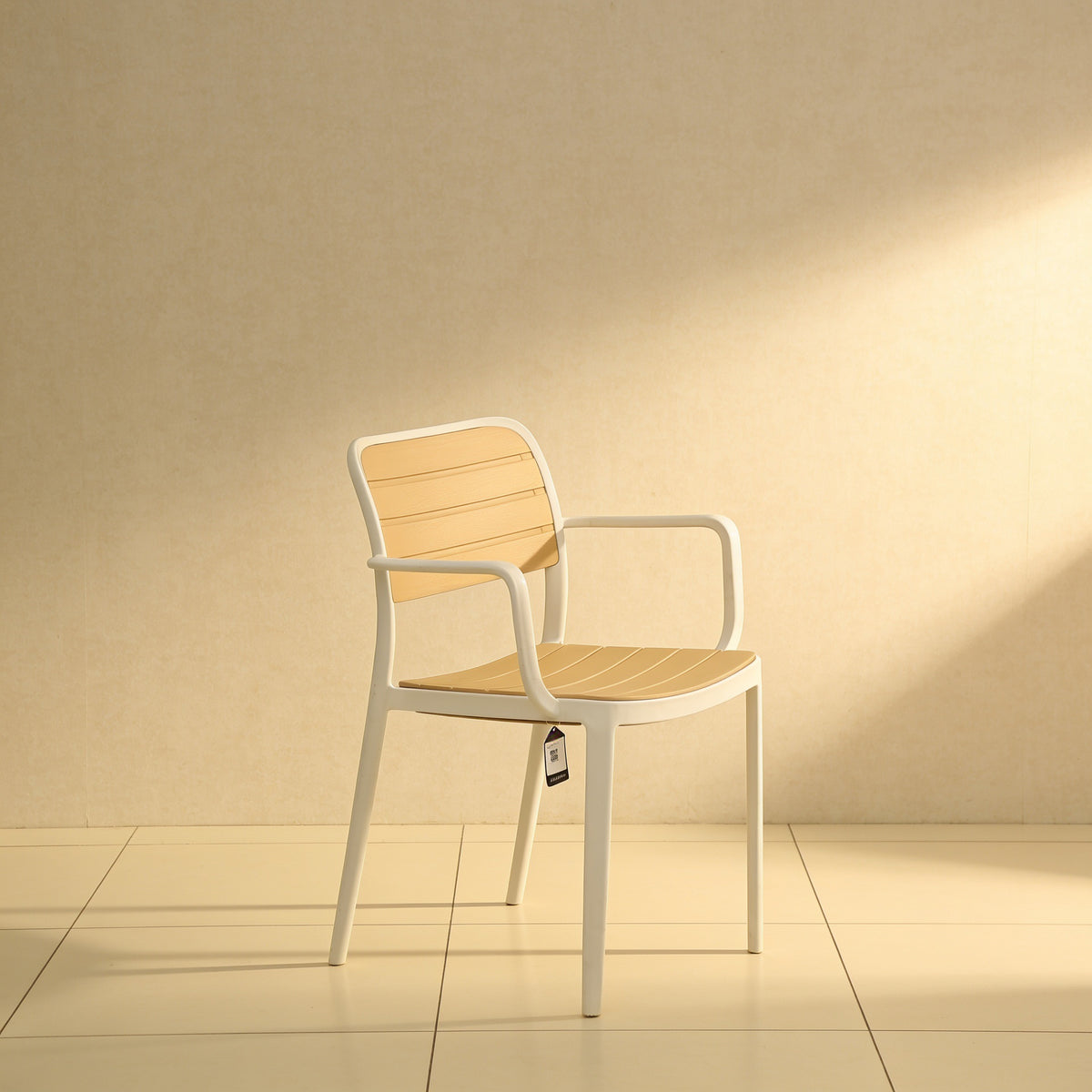 Uno XR White Slatted Patio Dining Chair with Arms By Zodiya