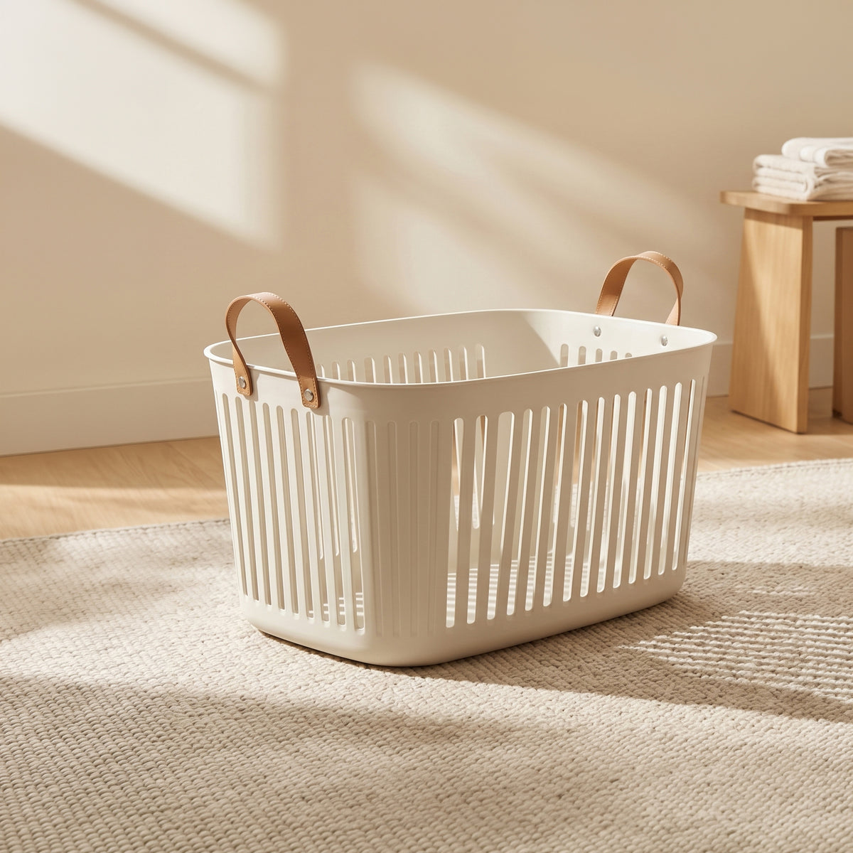 White Plastic Laundry Basket with Handles By Zodiya