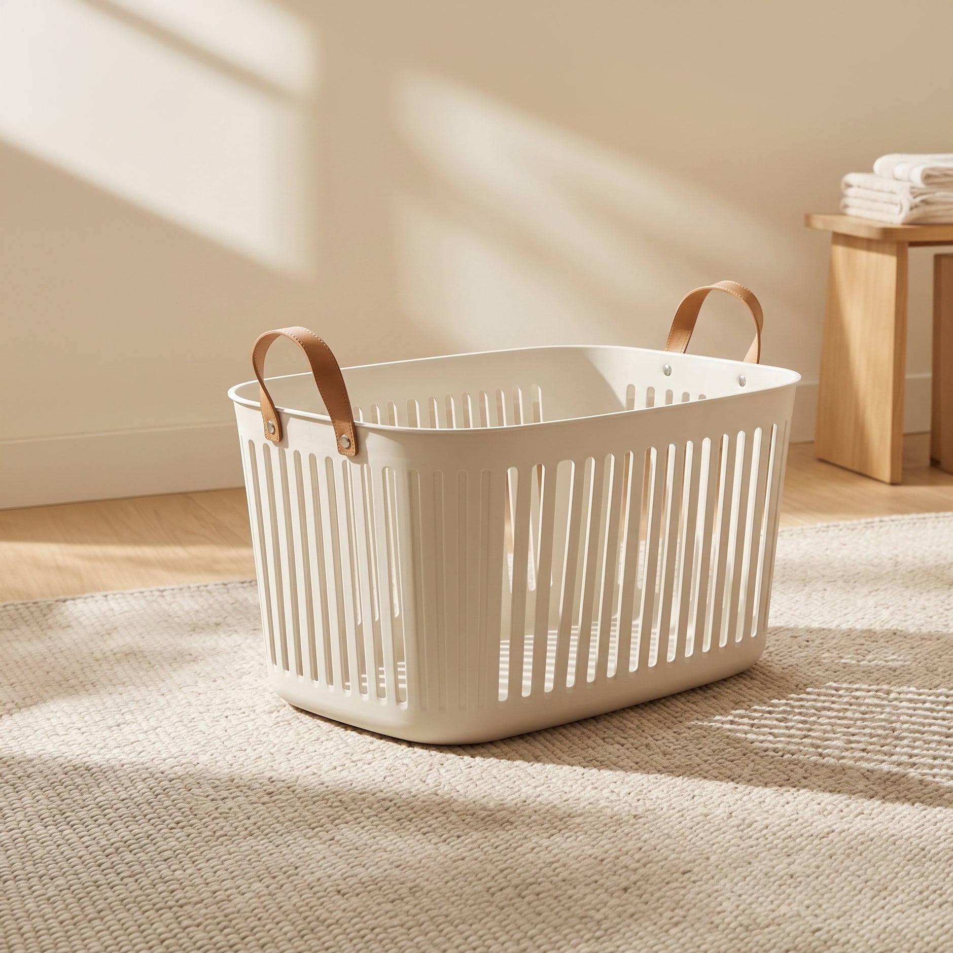 Cream Plastic Laundry Basket By Zodiya