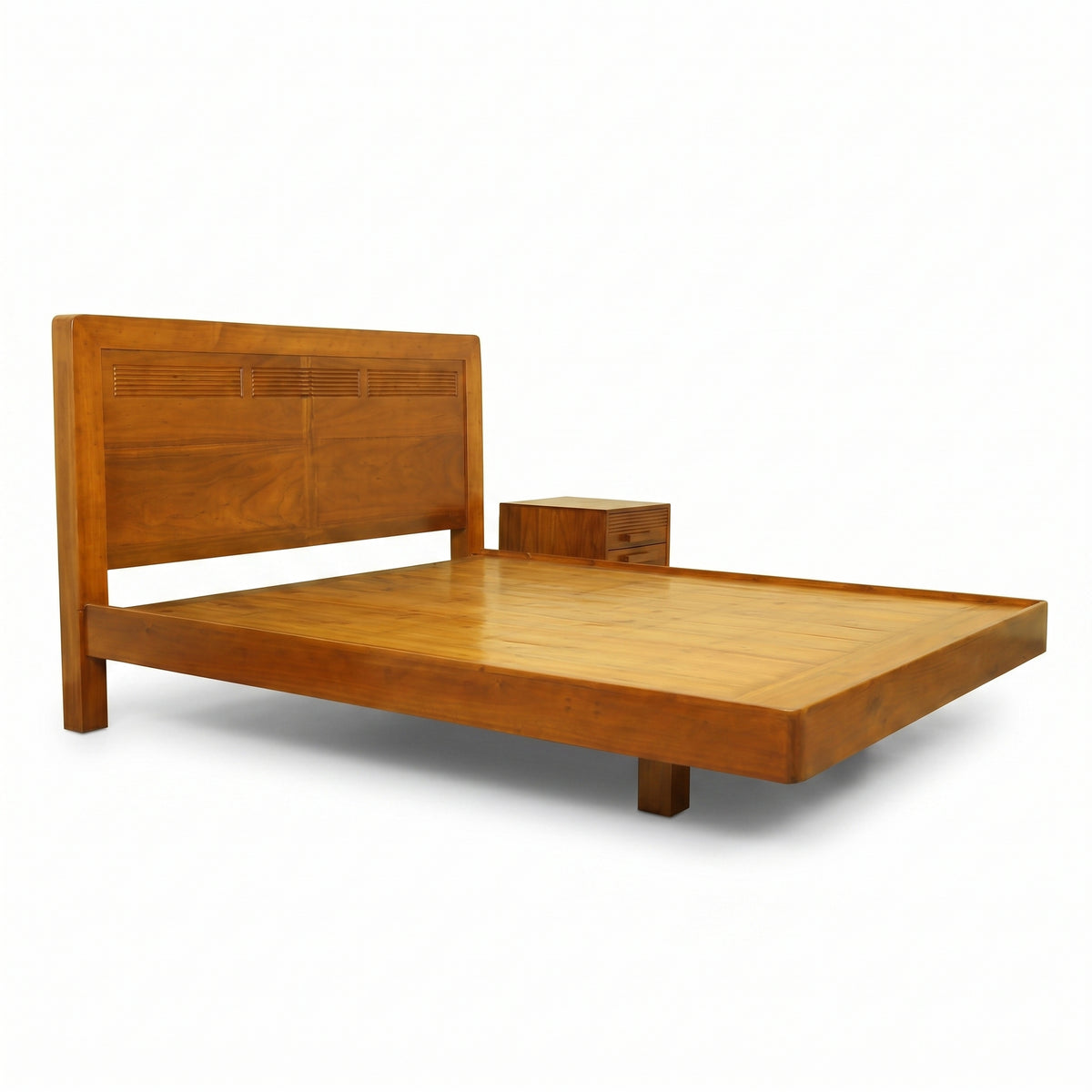 Woodvera Wooden Queen Size Bed with Bedside by Zodiya
