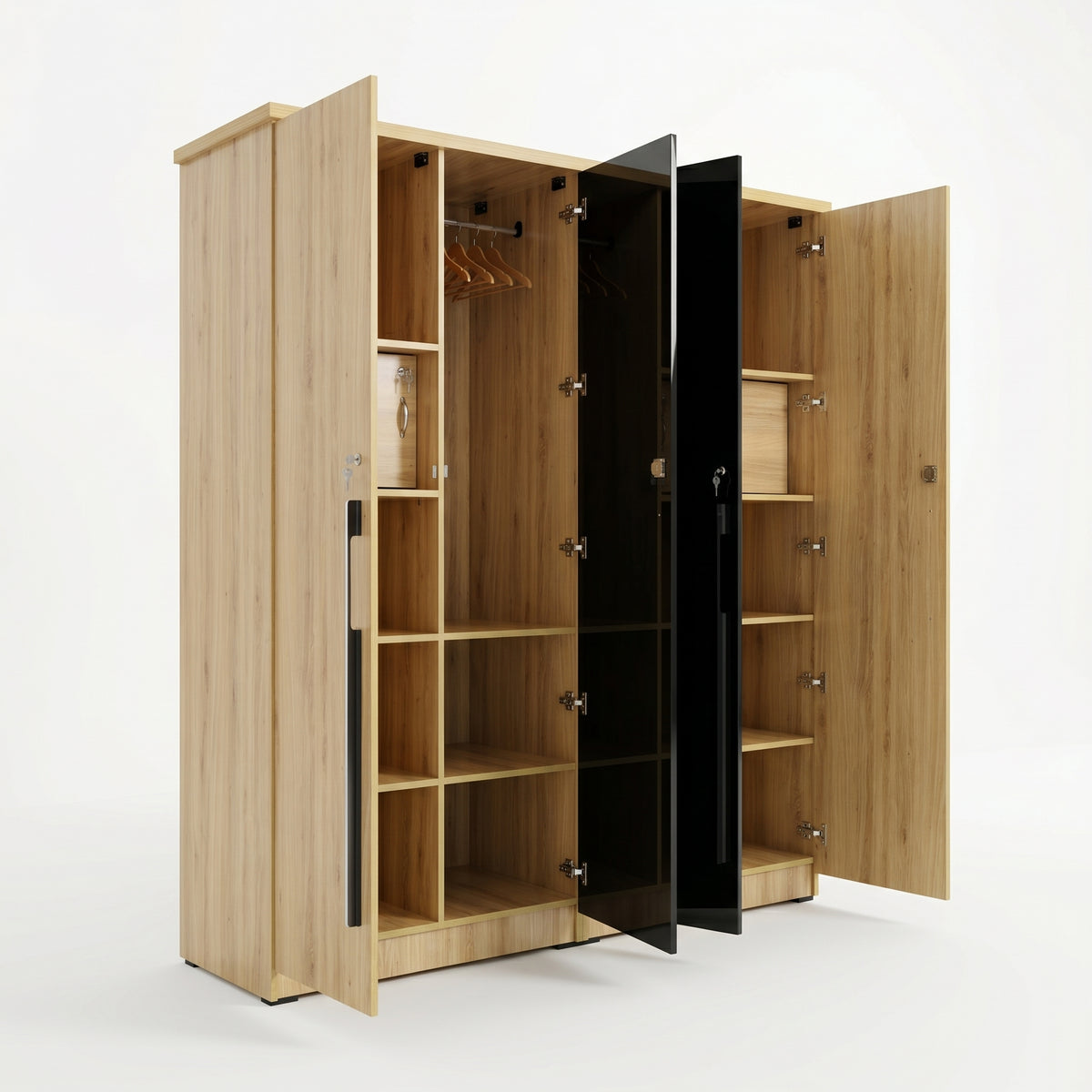Zayn Engineered Wood 4 Door Wardrobe with 2 Black Doors By Zodiya