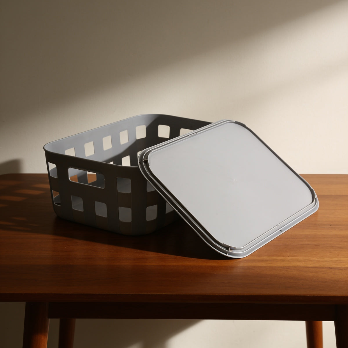 Grey Plastic Storage Box with Lid  by Zodiya