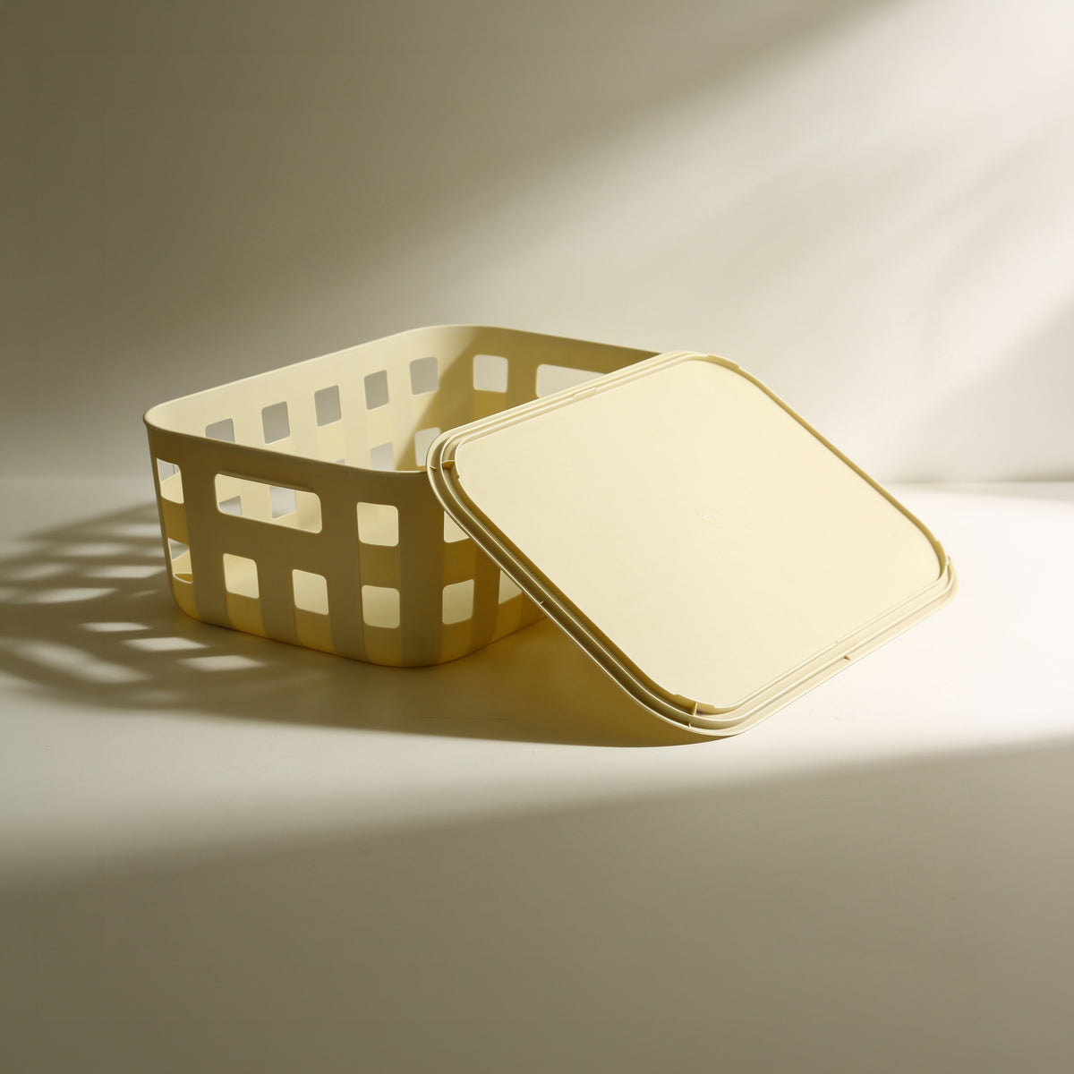 Cream Plastic Storage Box with Lid by Zodiya