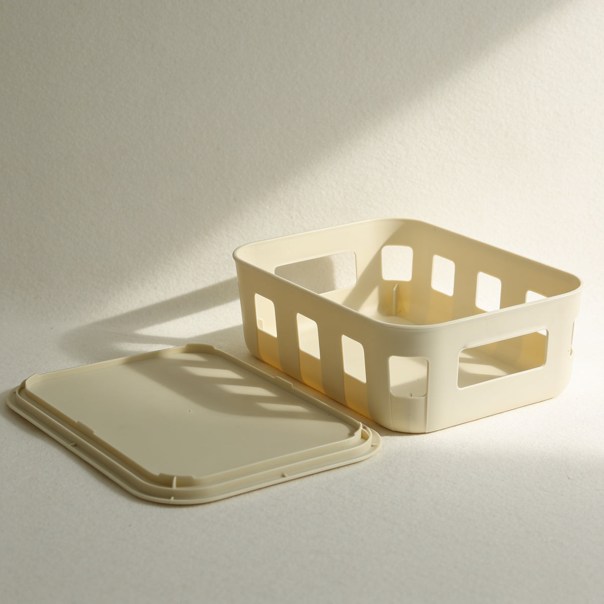 Cream Multipurpose Storage Box with Lid by Zodiya