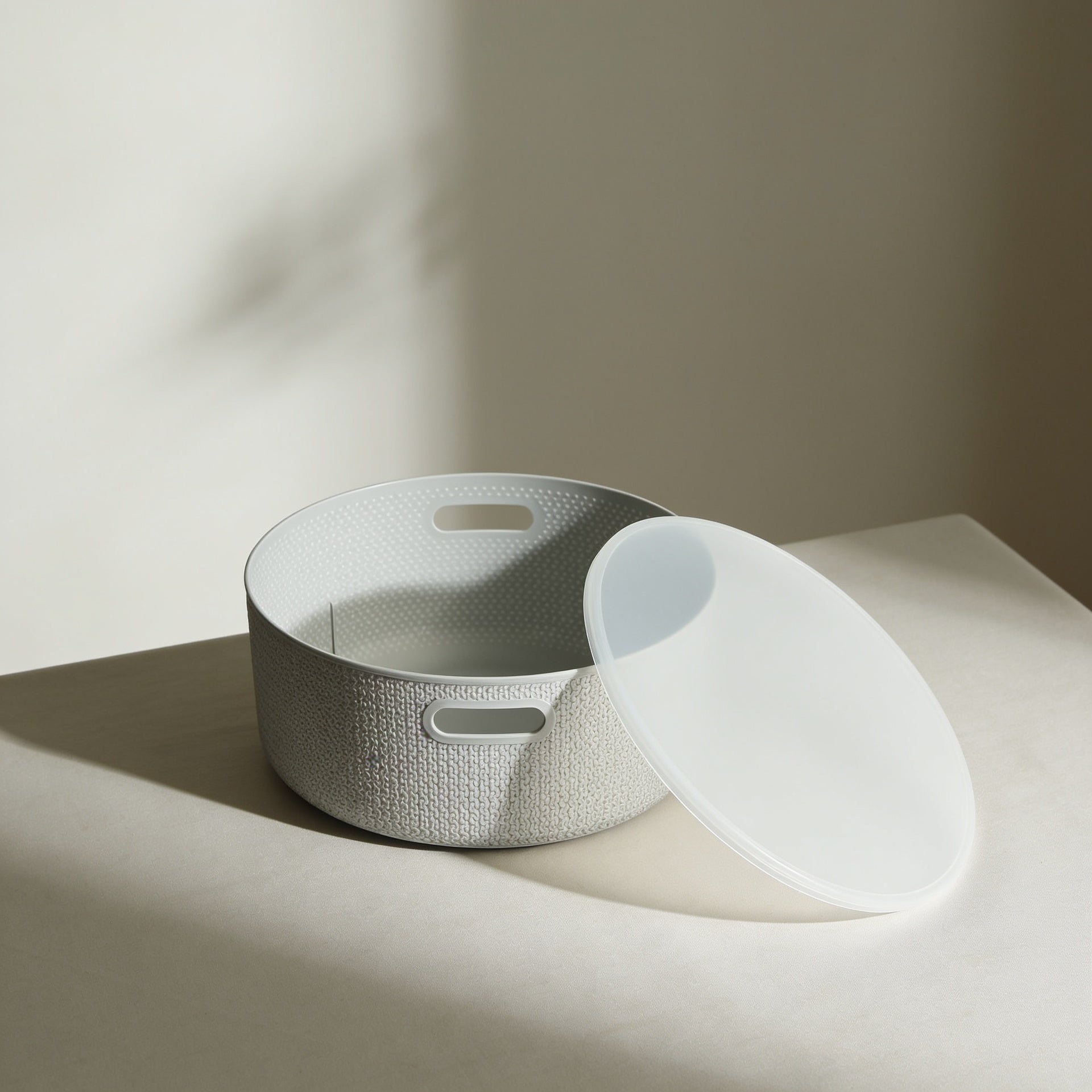 Grey Round Storage Box with Lid by Zodiya-1