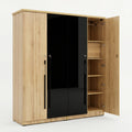 Zayn Engineered Wood 4 Door Wardrobe with 2 Black Doors By Zodiya