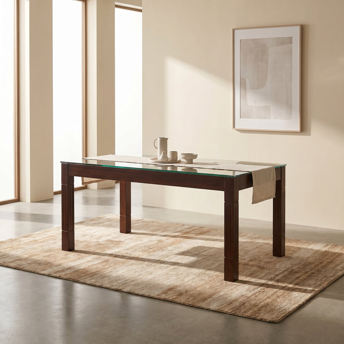 Prestige Wooden Glass Top Dining Table by Zodiya