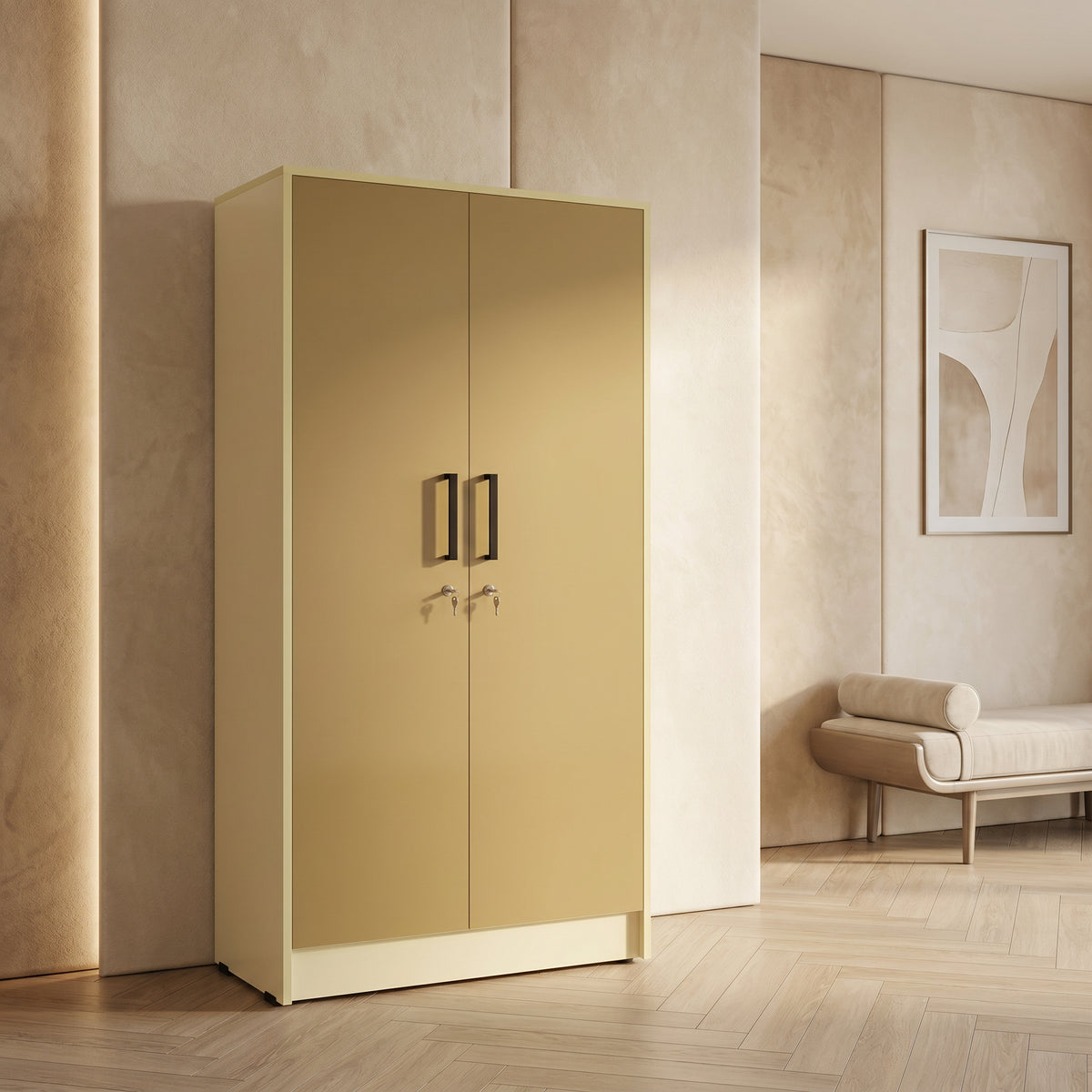 UltraGloss Cream 2 Door Wardrobe by Zodiya
