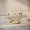 Hexagonal Marble Top Coffee table with Gold Geometric Base by Zodiya