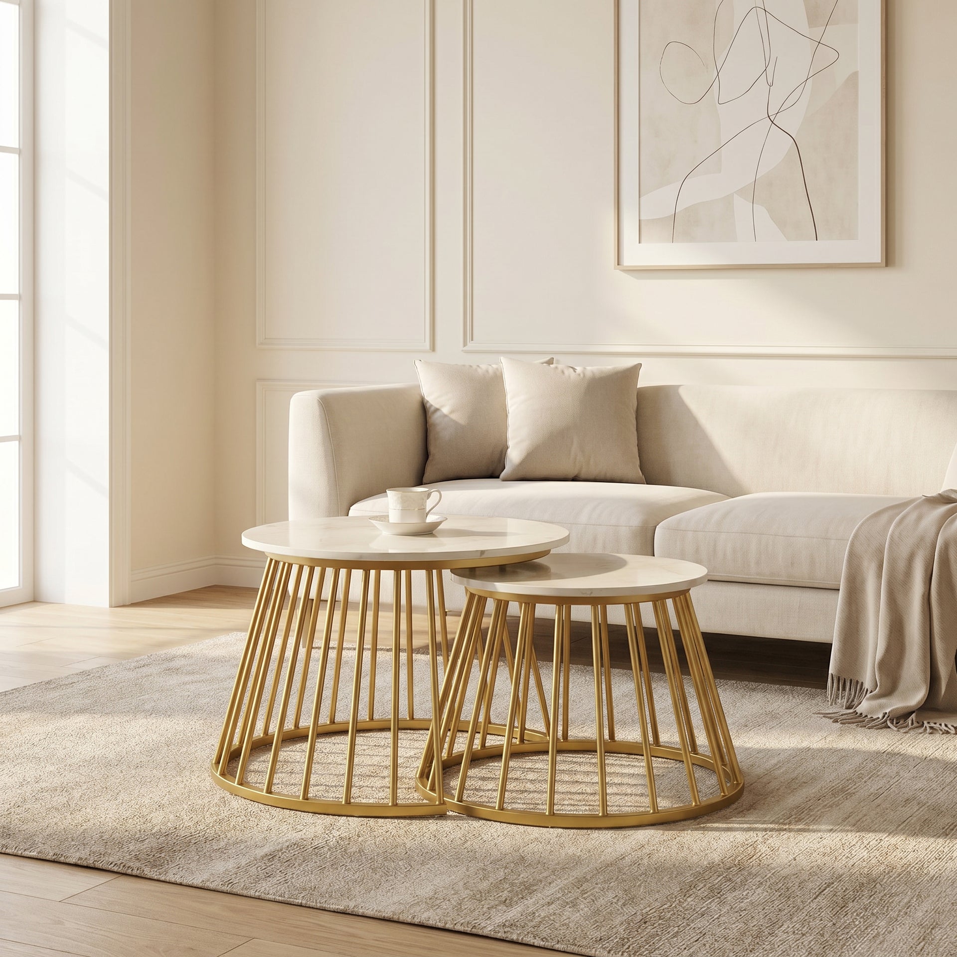 ZDY-BTP26-Coffee Table Set of 2 Mixed Gold 59x59x45.5