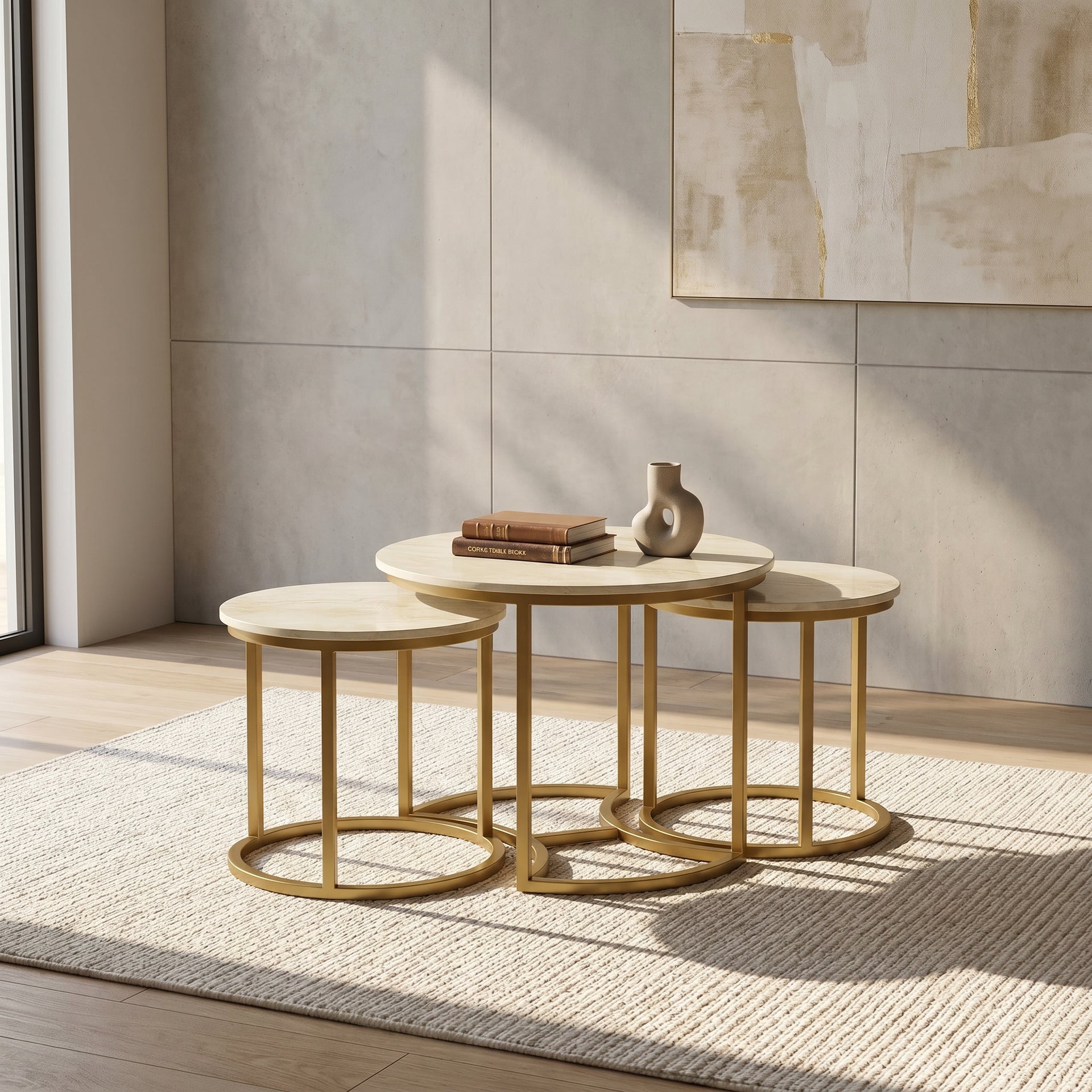ZDY-ATP32-Coffee Table Set of 3  Mixed Gold 23X23X18/ 18X18X15