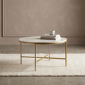 White Marble Coffee Table with Gold Crossbase Frame by Zodiya