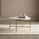 White Marble Coffee Table with Gold Crossbase Frame by Zodiya