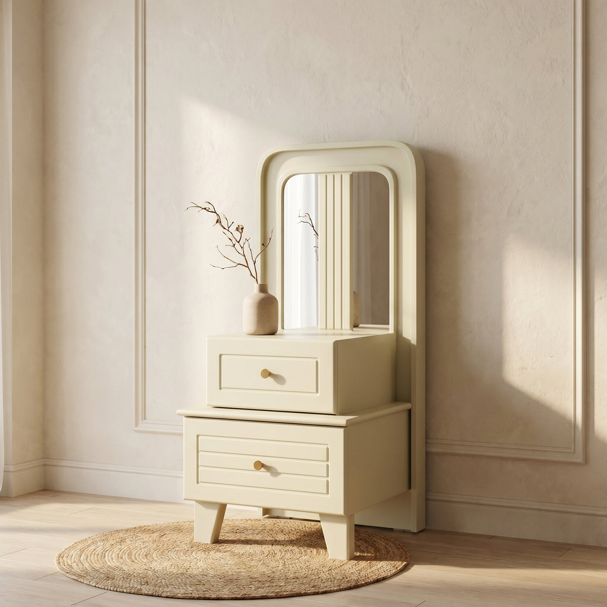 Ivory Arched Dressing Table with 2 Drawers by Zodiya