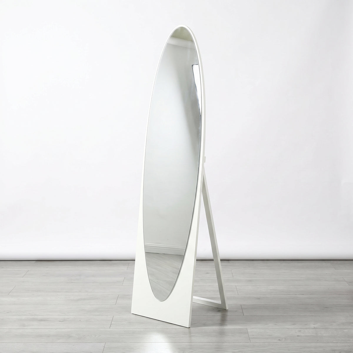 Silver Oval Metallic Standing Mirror by Zodiya
