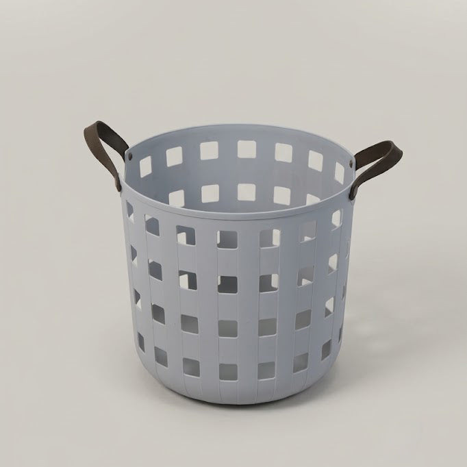 Grey Flexible Plastic Laundry Basket with Leather Handles By Zodiya