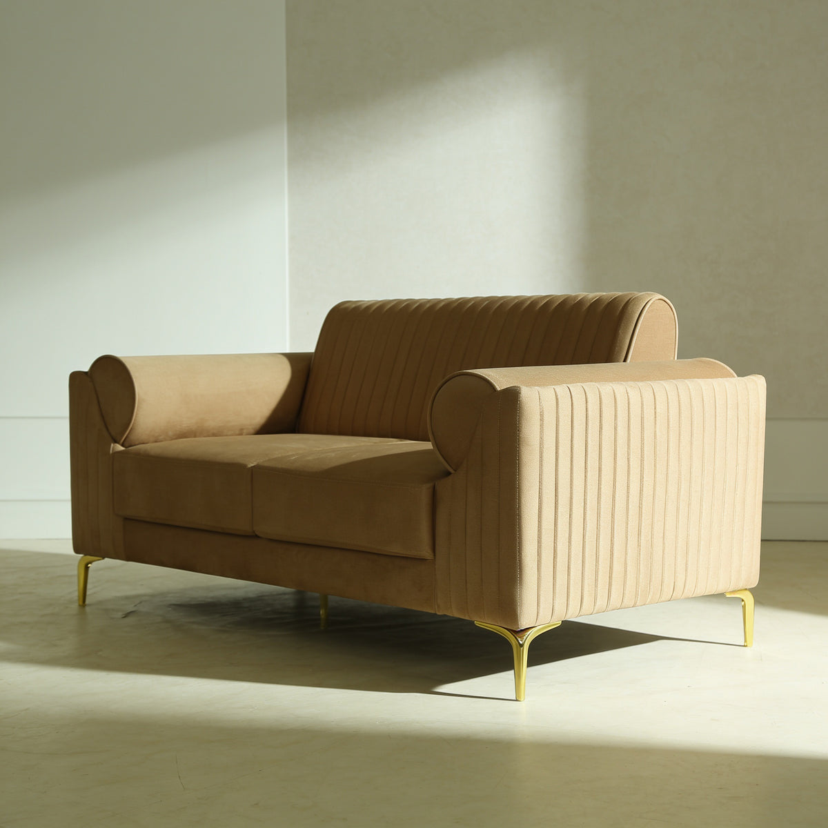Milton-Magic Beige Velvet 2 Seater Sofa by Zodiya