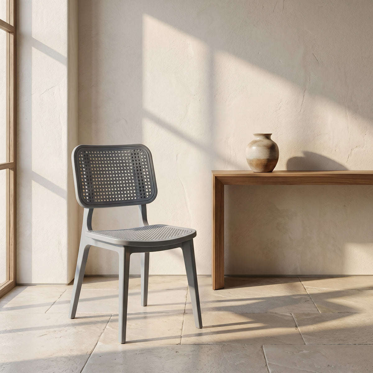 Epic Grey Plastic Dining Chair with Rattan Cane by Zodiya