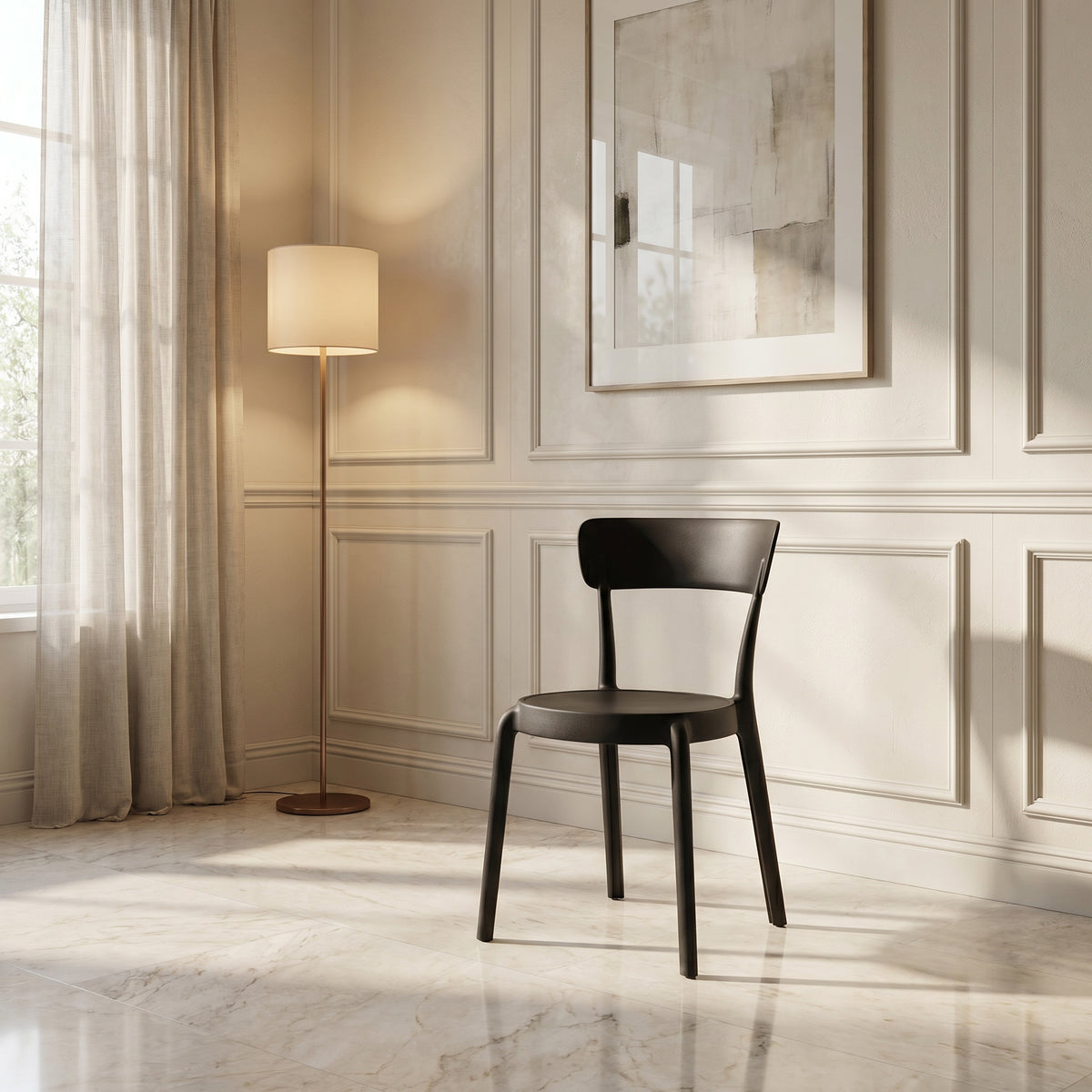 Black Plastic Armless Dining Chair by Zodiya