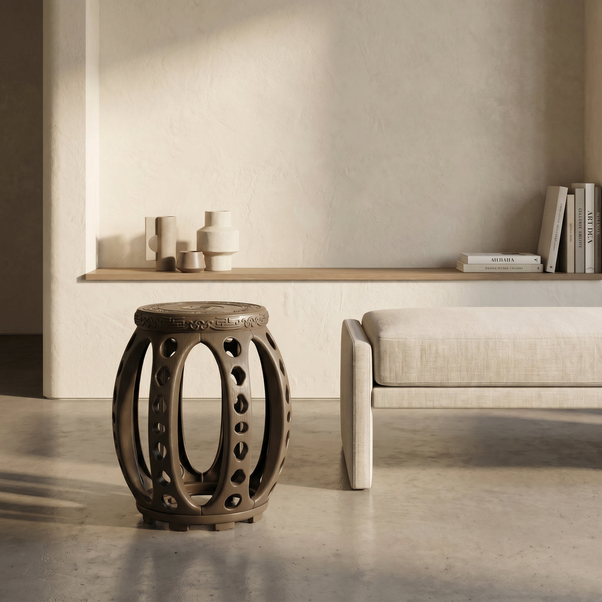 Walnut Barrel Garden Stool by Zodiya