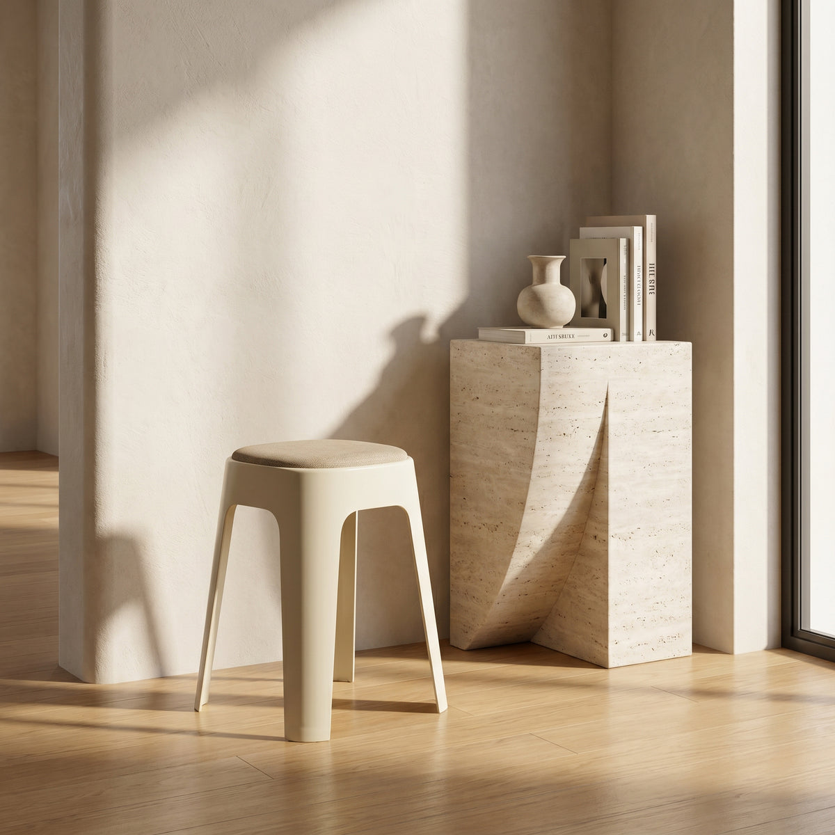 Stylish Cream Fabric Stool by Zodiya