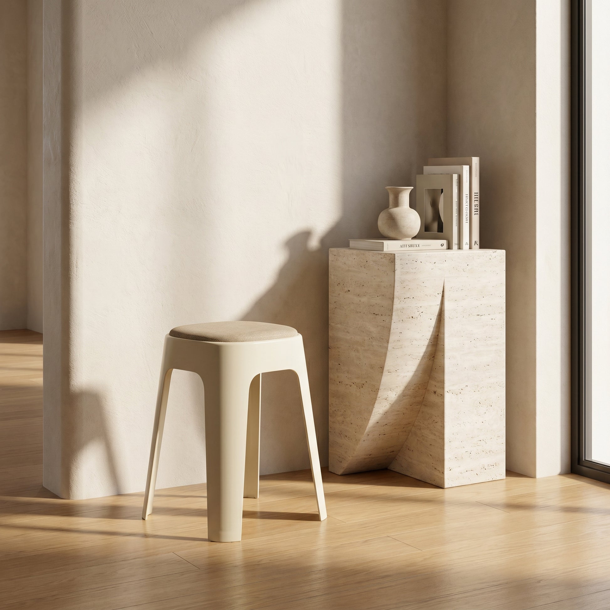 ZDY-Fabric seating Stool - CREAM WF065464-"19712-1