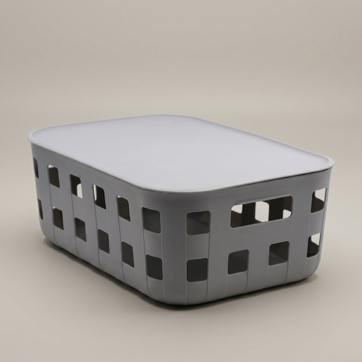 Grey Plastic Storage Box with Lid  by Zodiya