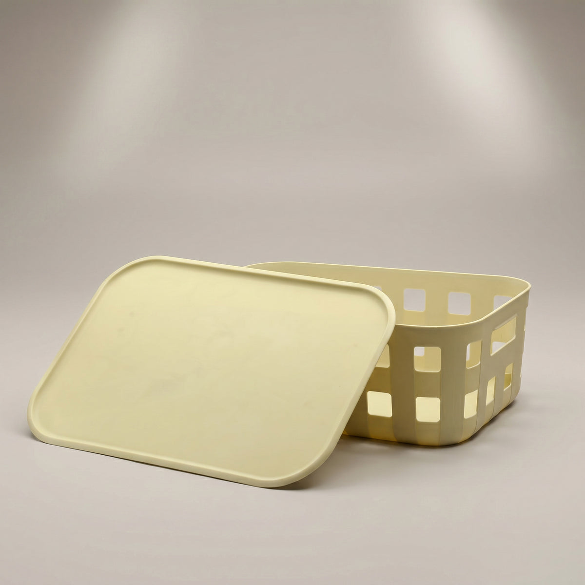 Cream Plastic Storage Box with Lid by Zodiya