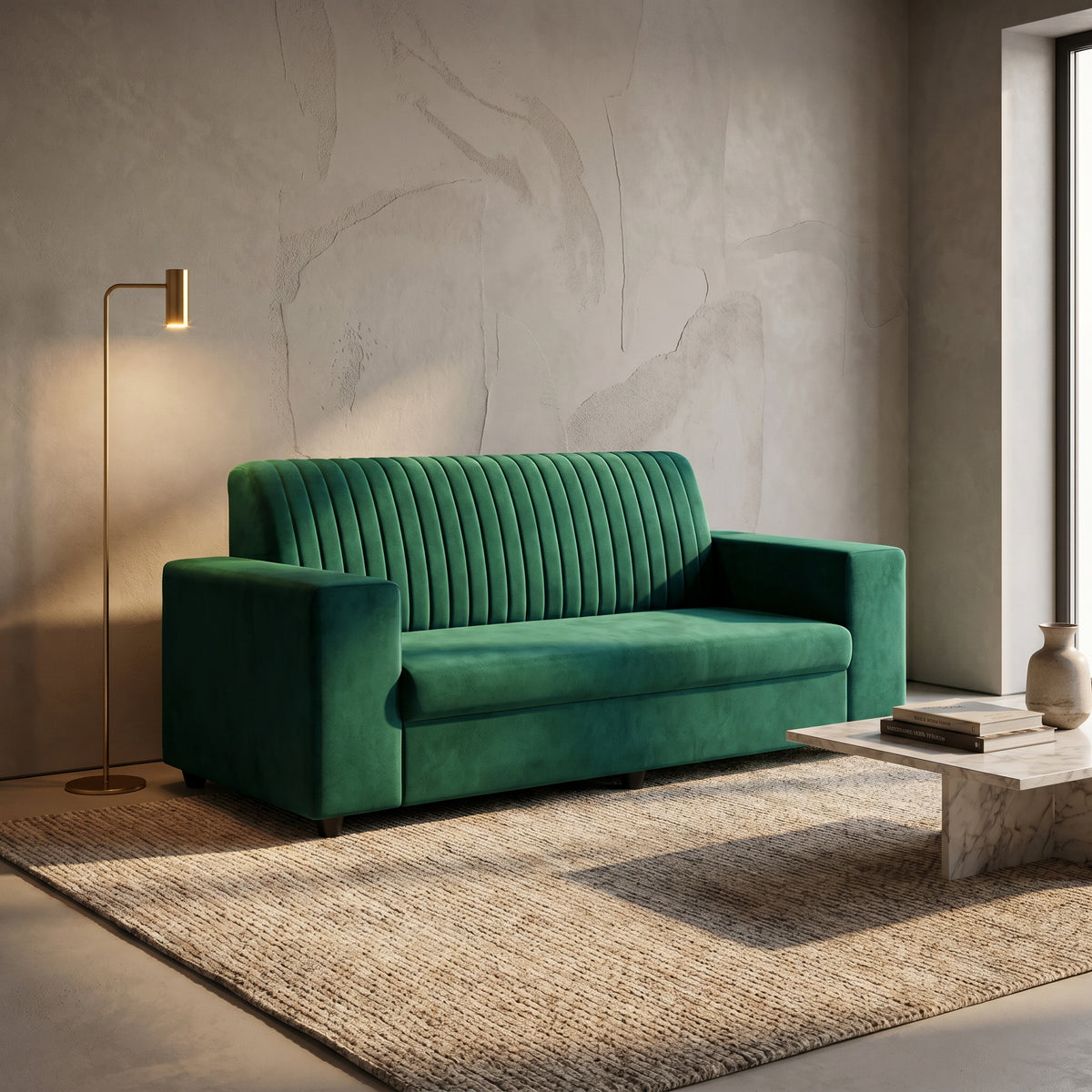 Value Plus Green Velvet 3 Seater Sofa by Zodiya
