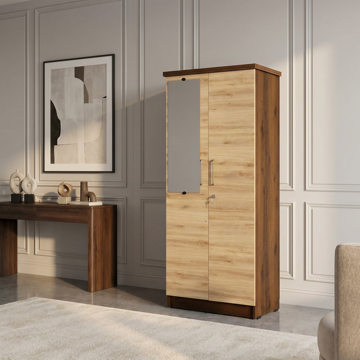Grandiosa 2 Door Wooden Wardrobe With Mirror By Zodiya