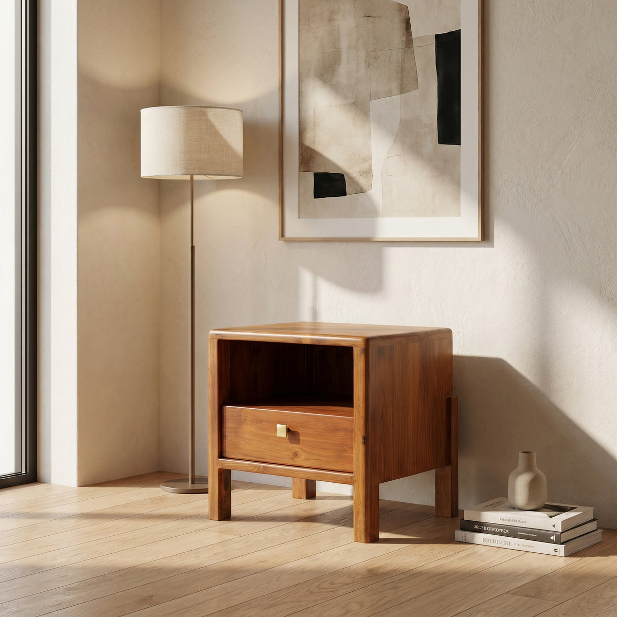 Aura Teak Wooden Bedside by Zodiya