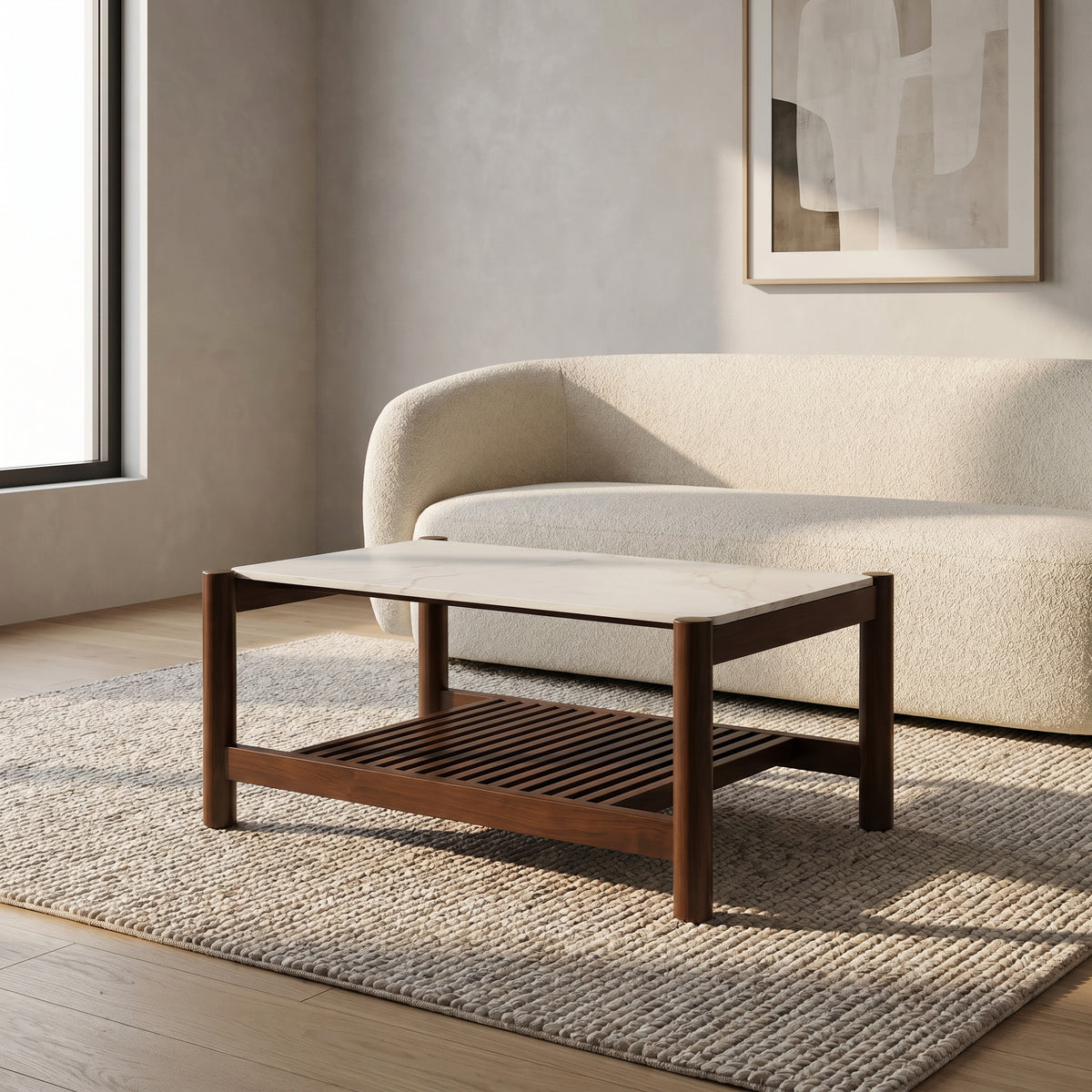 Square Wooden Marble Top Coffee Table by Zodiya
