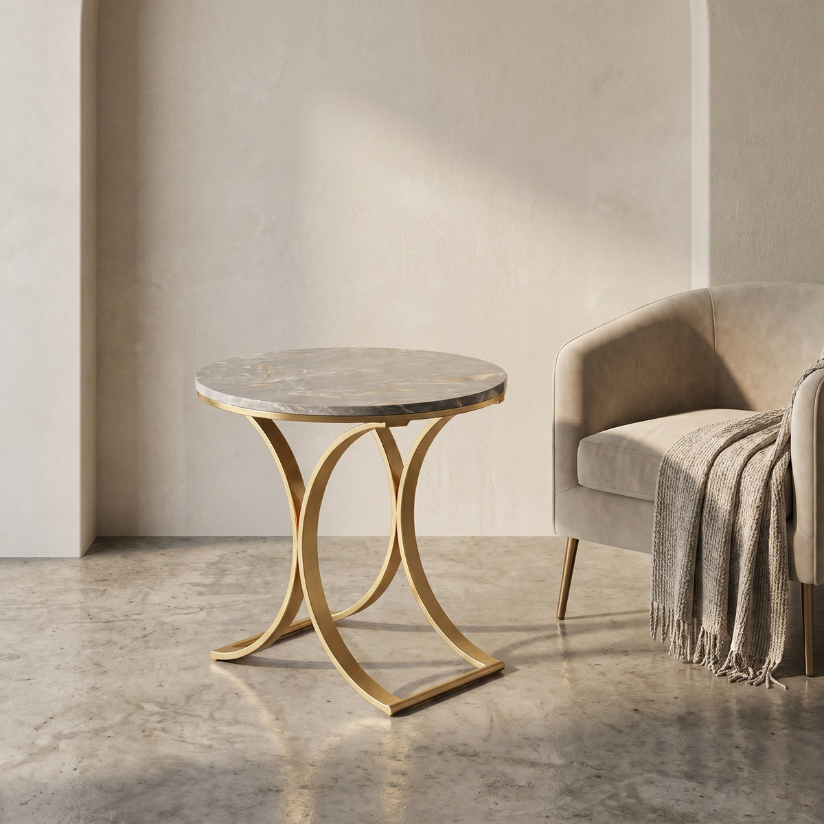 Round Marble Top Side Table with Gold Base by Zodiya
