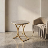 Round Marble Top Side Table with Gold Base by Zodiya