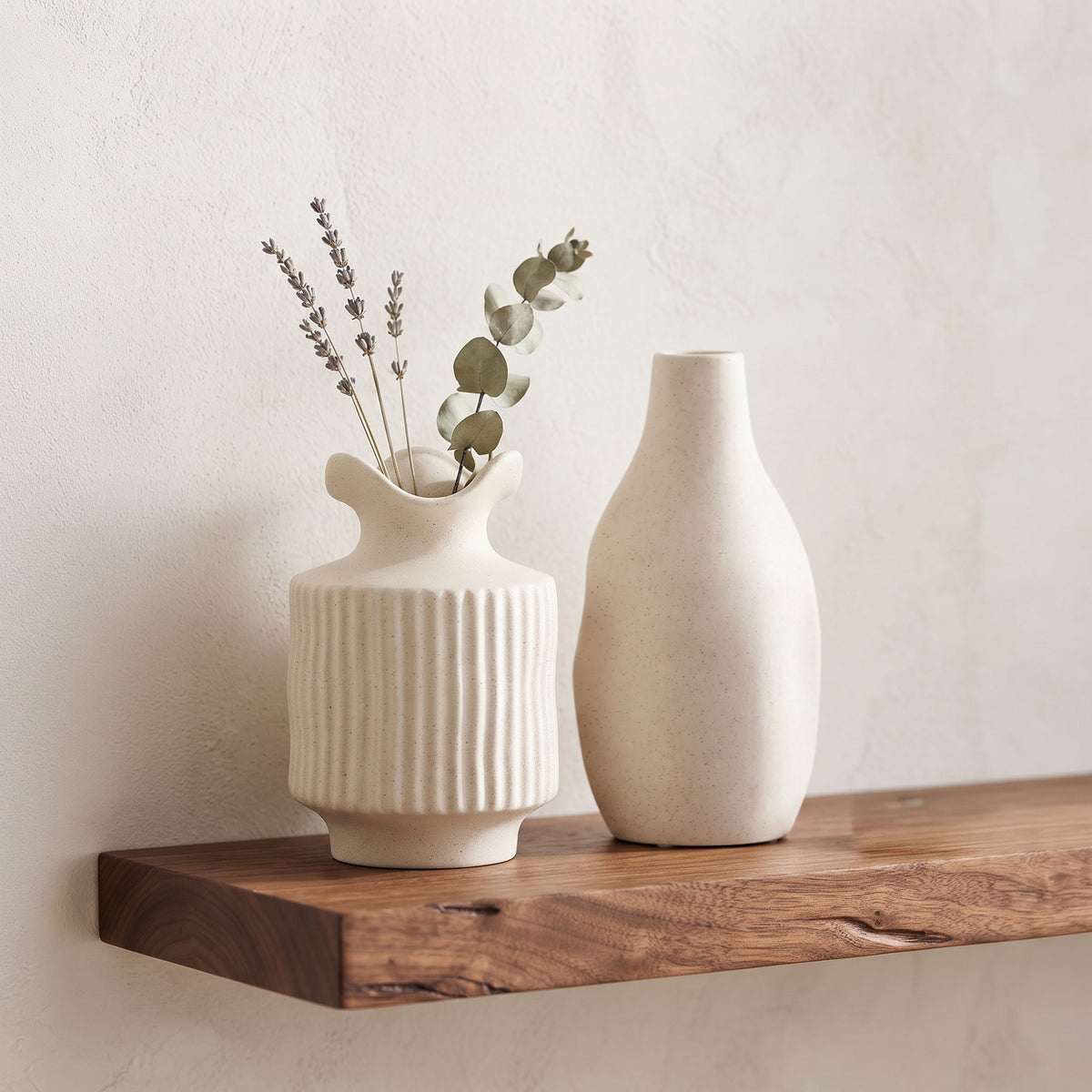 Off White Ceramic Flower Vase (Set of 2) by Zodiya