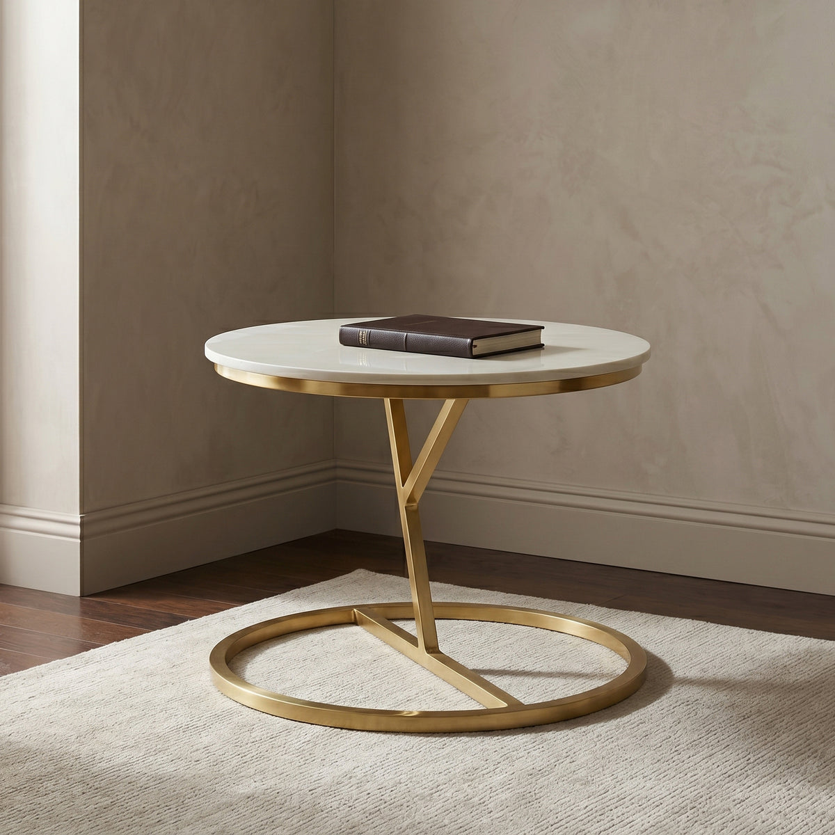 Round White Marble Coffee Table with Gold Base
