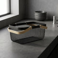Black Metal Basket with Wooden Handles by Zodiya