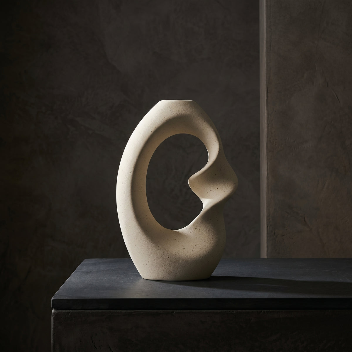White Ceramic Flower Vase (Hollow, Ring) by Zodiya